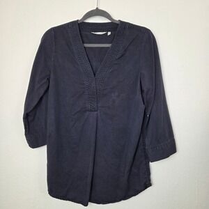 Soft Surroundings Tunic Women S Navy Blue 2EA78 V-Neck 3/4 Sleeve Tencel Lyocell